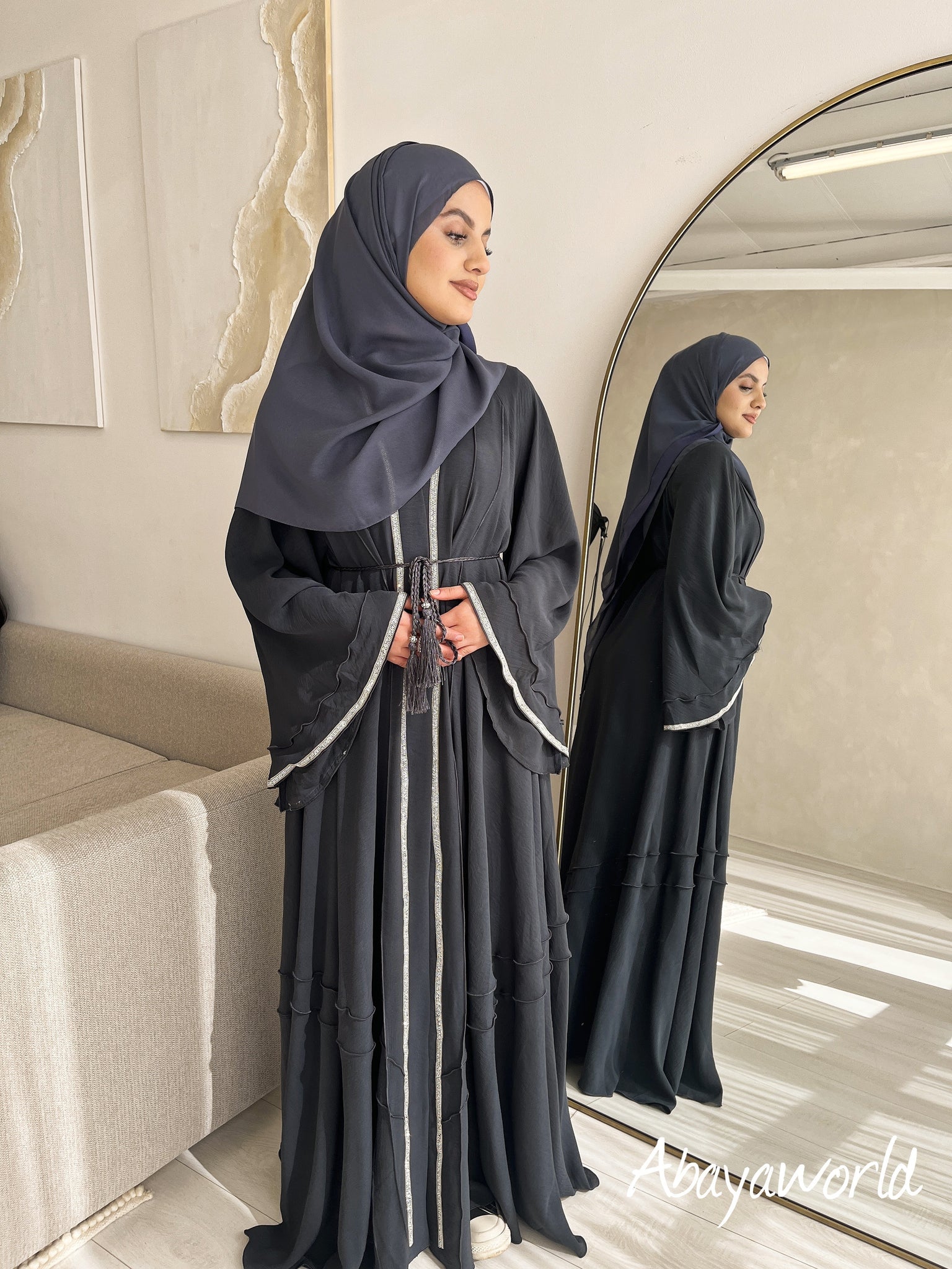 Grey open sale abaya